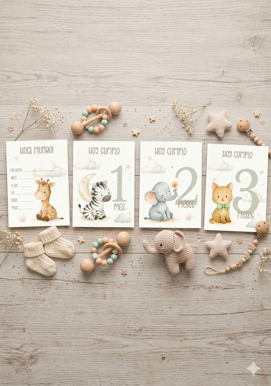 Set 16 Tarjetas Hito de Nacimiento 👶✨
