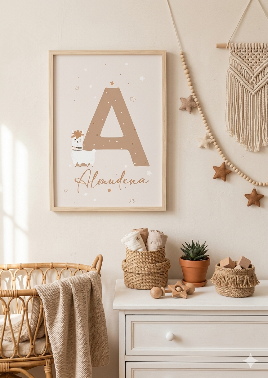 Set de 3 Láminas Decorativas Personalizadas – Arcoíris, Inicial y Nube Boho 🌈☁️✨