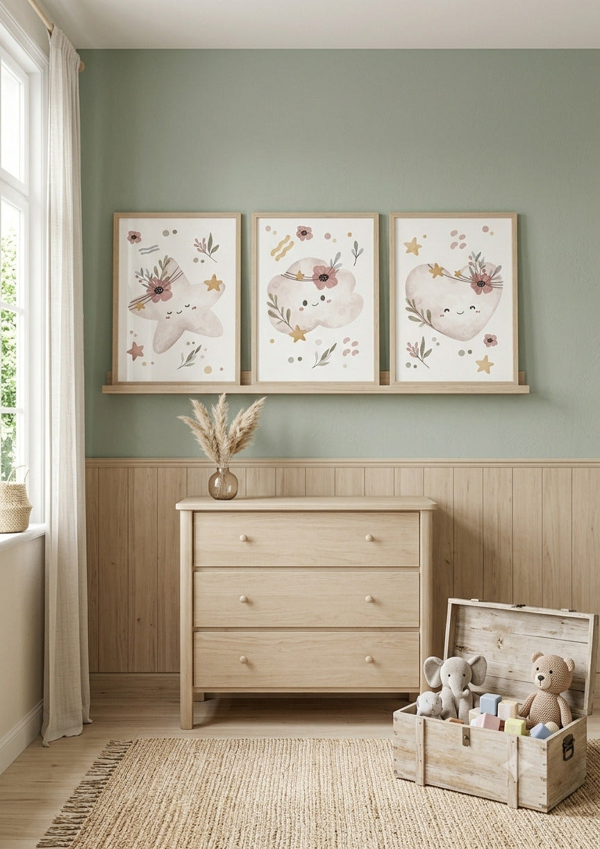 Set láminas decorativas bebé boho - habitación verde