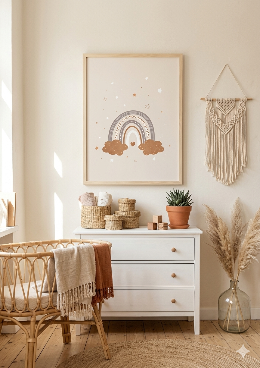 Set de 3 Láminas Decorativas Personalizadas – Arcoíris, Inicial y Nube Boho 🌈☁️✨
