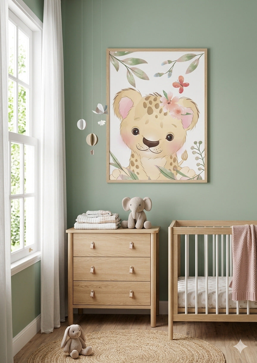 Set de 3 Afiches Personalizados – Leopardita, Inicial y Elefantita Floral 🐆🐘🌸
