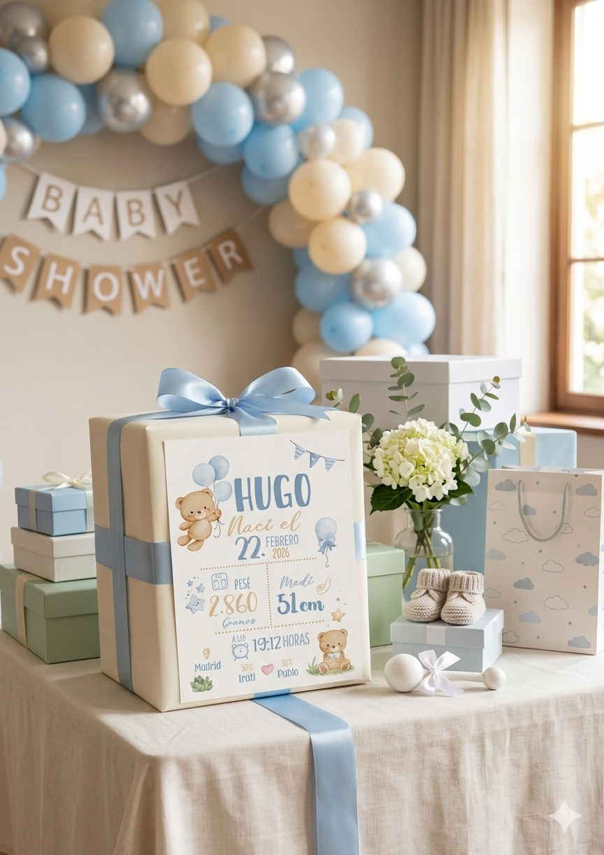 Lámina de Nacimiento Personalizada – Osito Azul con Globos 🐻🎈
