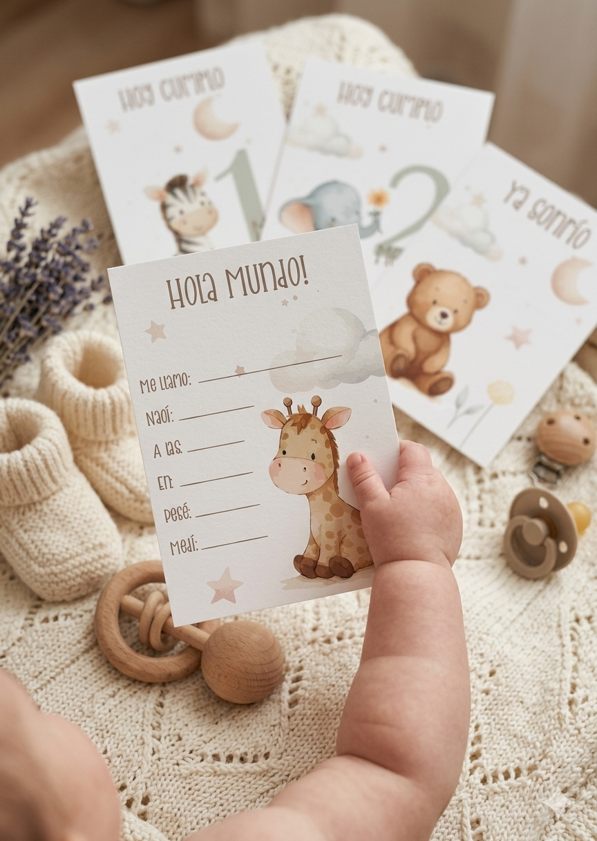 Set 16 Tarjetas Hito de Nacimiento 👶✨