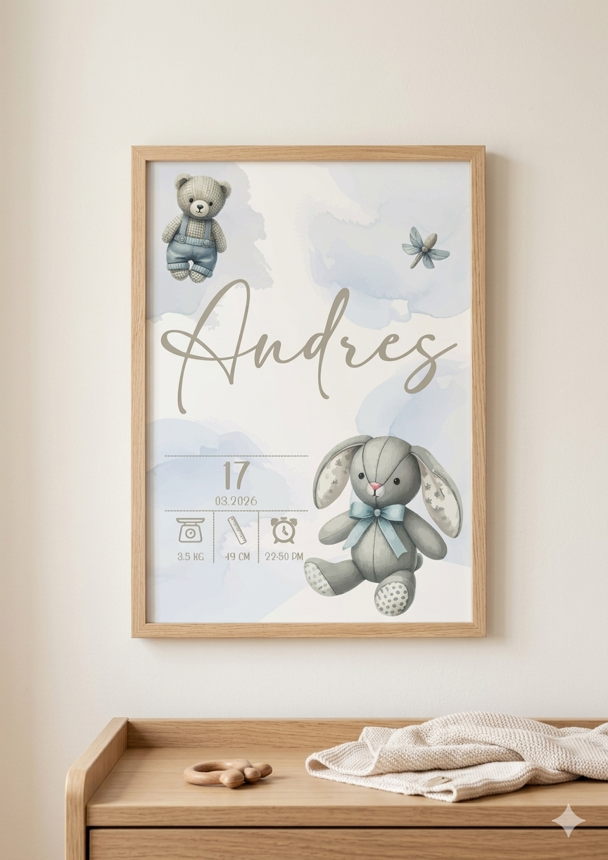 Cuadro de Nacimiento Personalizado – Conejito Tierno 🐰