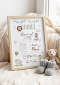 Lámina Nacimiento Personalizada Animales Sabana – Cuadro Bebé 🦁🦓🐘🦒