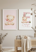 Set 2 Láminas Nacimiento Personalizadas – Osito Rosa e Inicial Bebé 🐻🌸