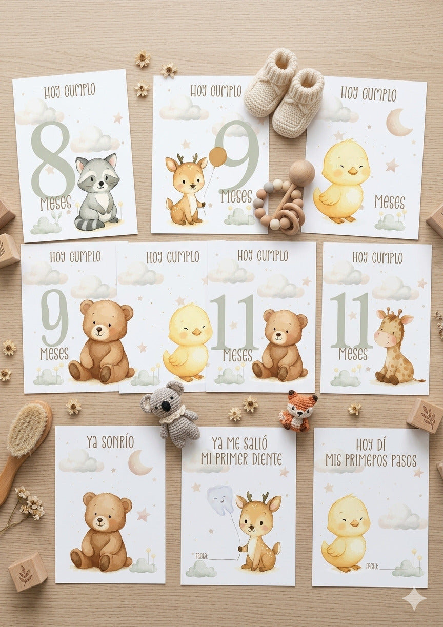 Set 16 Tarjetas Hito de Nacimiento 👶✨