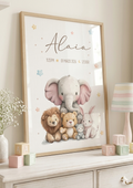 Póster de Nacimiento Personalizado – Amigos del Bosque 🐘🦁