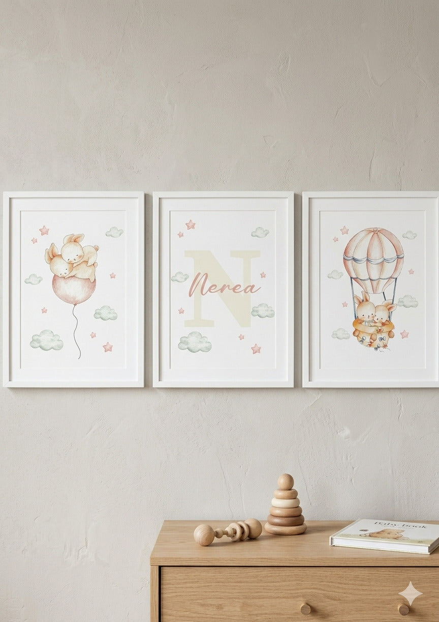 Set de 3 Láminas Personalizadas – Conejitos con Nombre 🐰✨