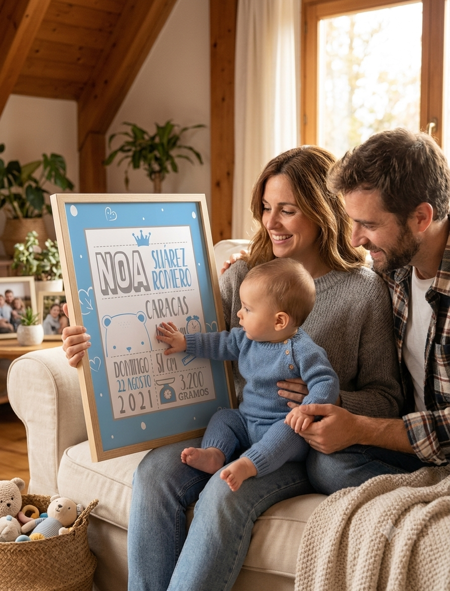 Póster de Nacimiento Personalizado – Osito Azul