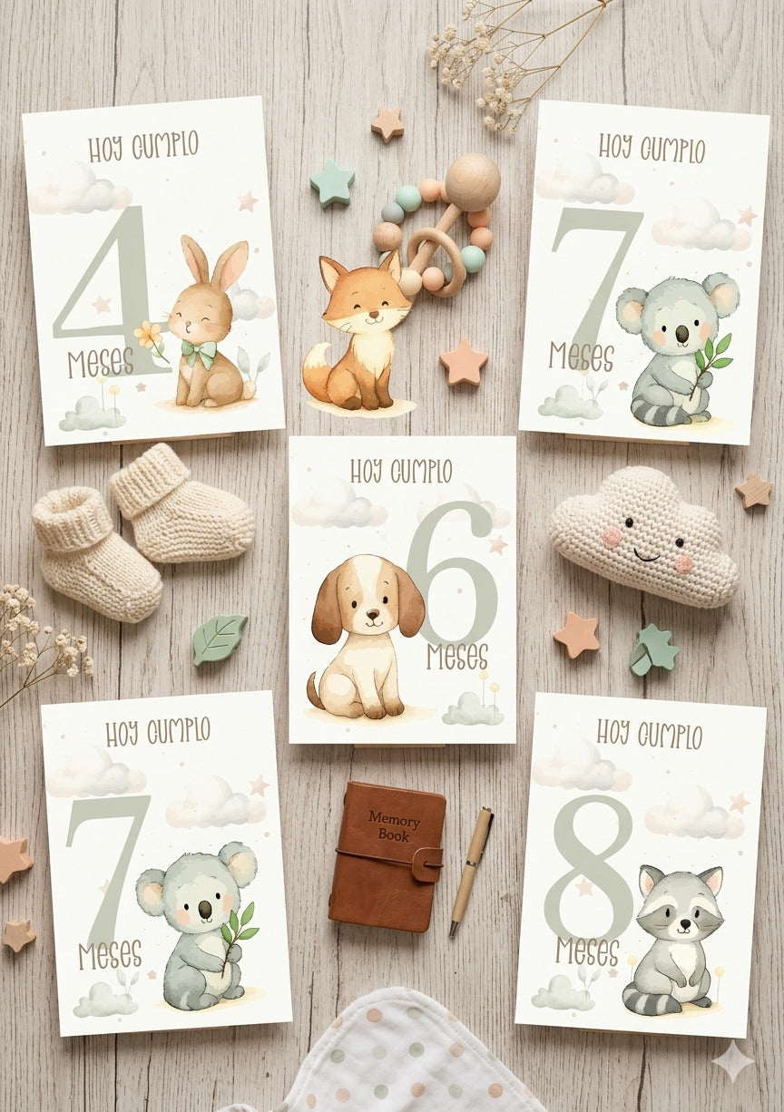Set 16 Tarjetas Hito de Nacimiento 👶✨