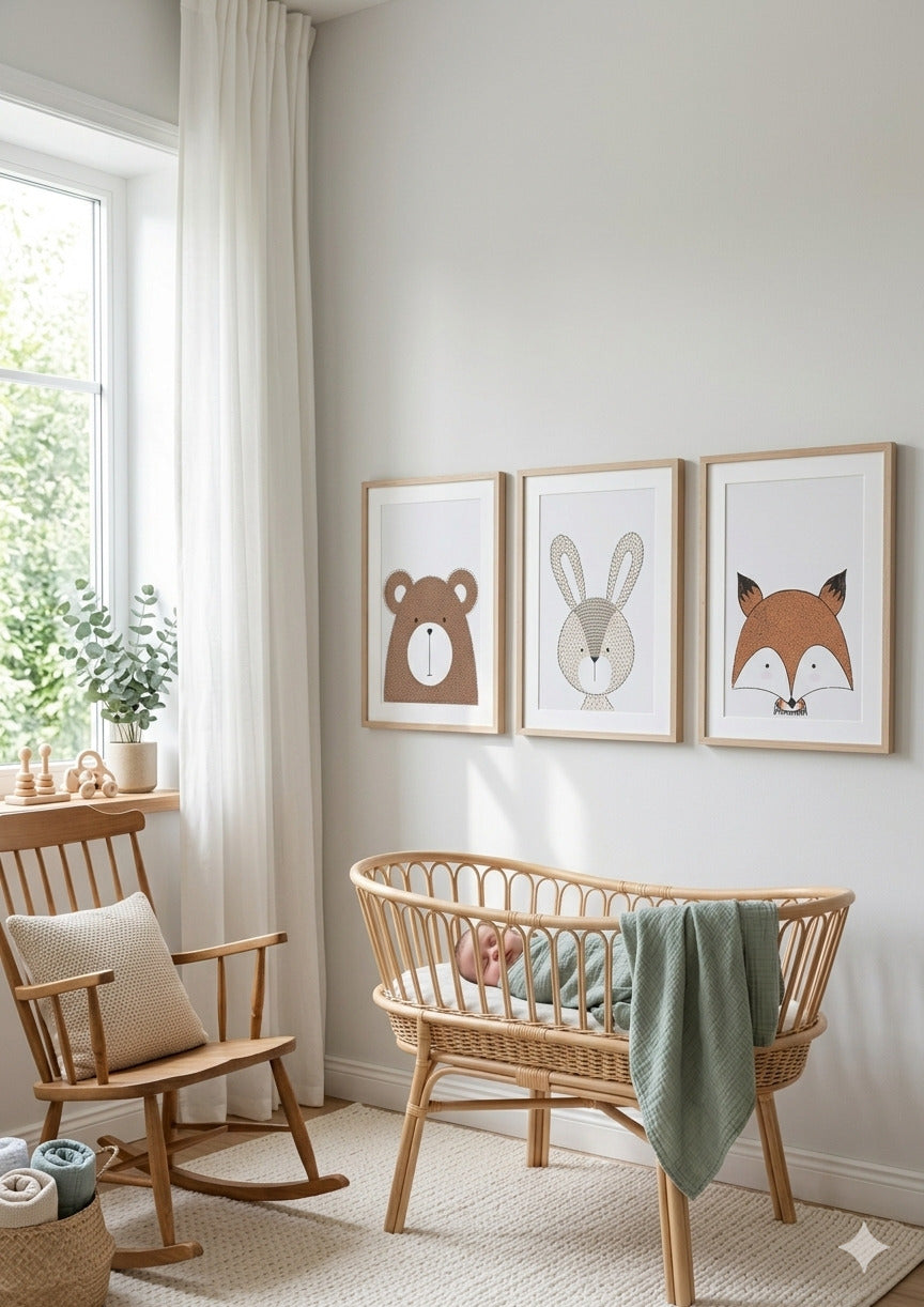 Set 3 Láminas Nórdicas Animales del Bosque – Osito, Conejito y Zorro 🐻🐰🦊