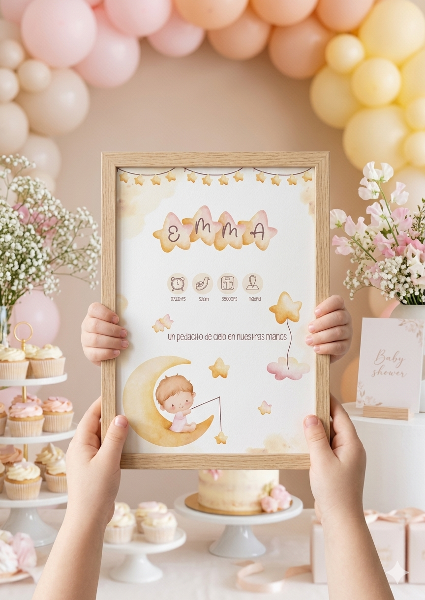 Lámina de Nacimiento Personalizada – Bebé en la Luna ⭐🌙