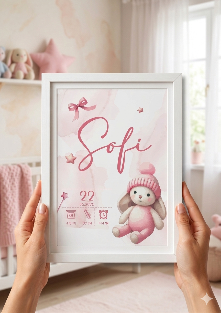Cuadro de Nacimiento Personalizado – Conejito Tierno 🐰