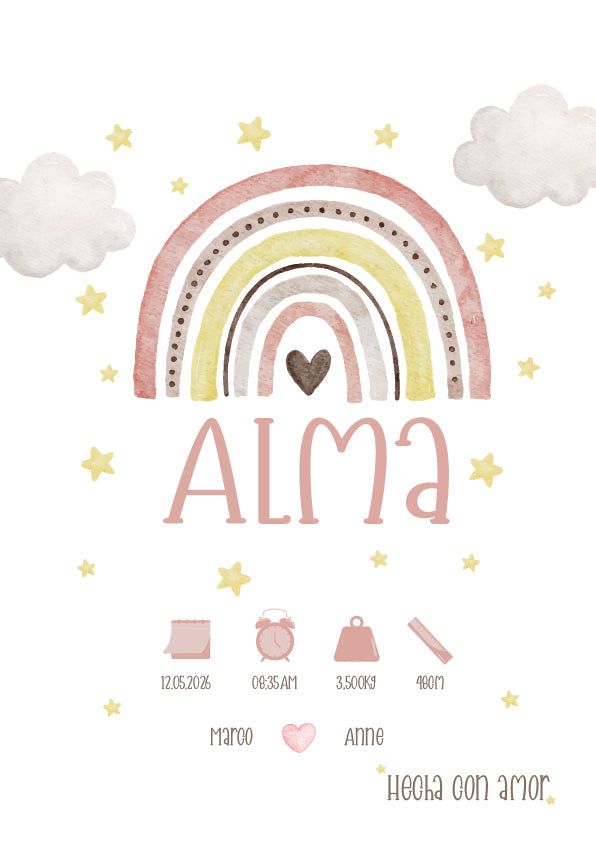 Lámina de Nacimiento Personalizada – Arcoíris Rosa 🌈✨