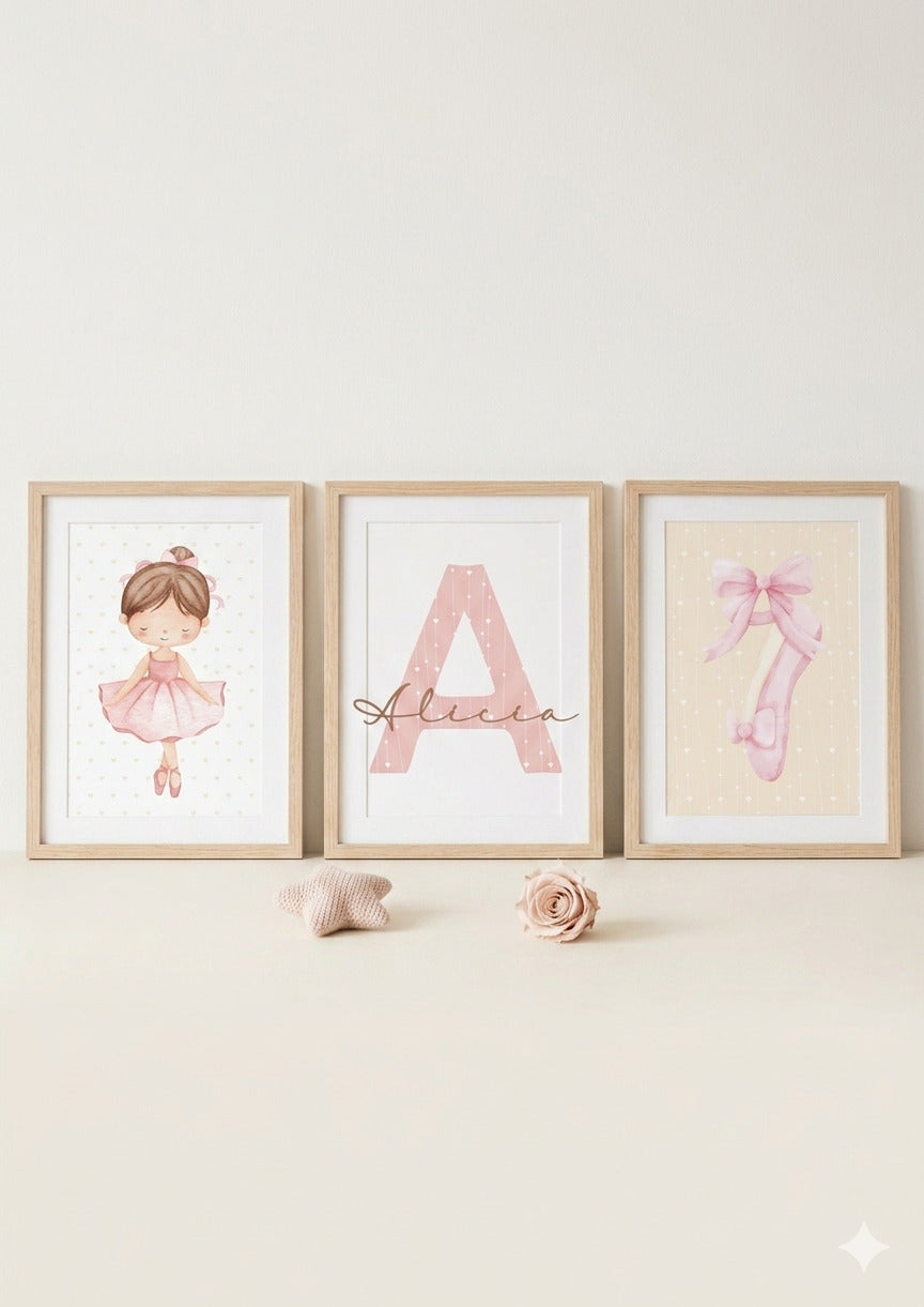 Set 3 Láminas Personalizadas Bailarina – Decoración Habitación Niña 🩰✨