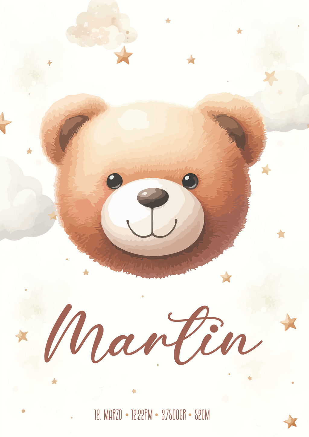 Ilustración de Nacimiento Personalizada – Osito Cara Dulce 🐻⭐