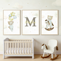 Set de 3 Láminas Decorativas Personalizadas – Osito con Globos, Inicial y Caballito 🐻🌙🐴
