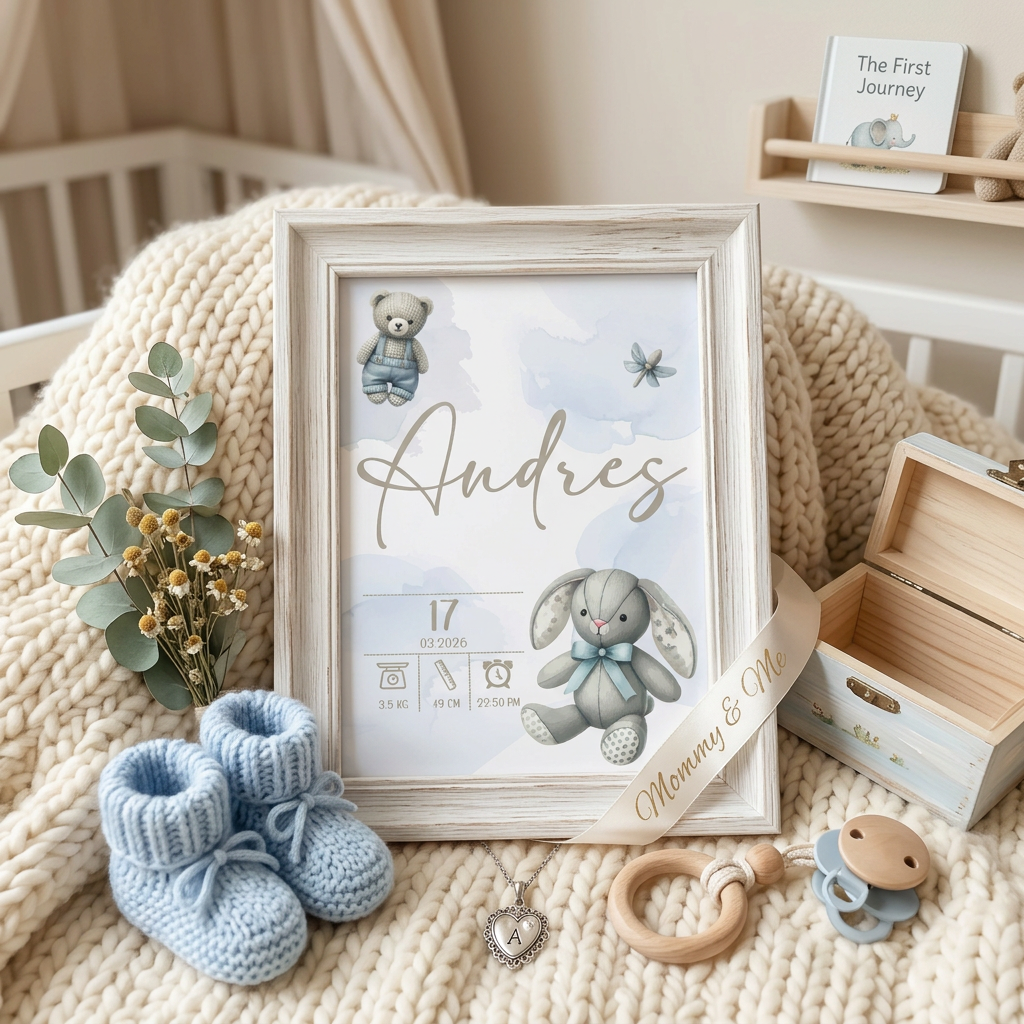 Cuadro de Nacimiento Personalizado – Conejito Tierno 🐰