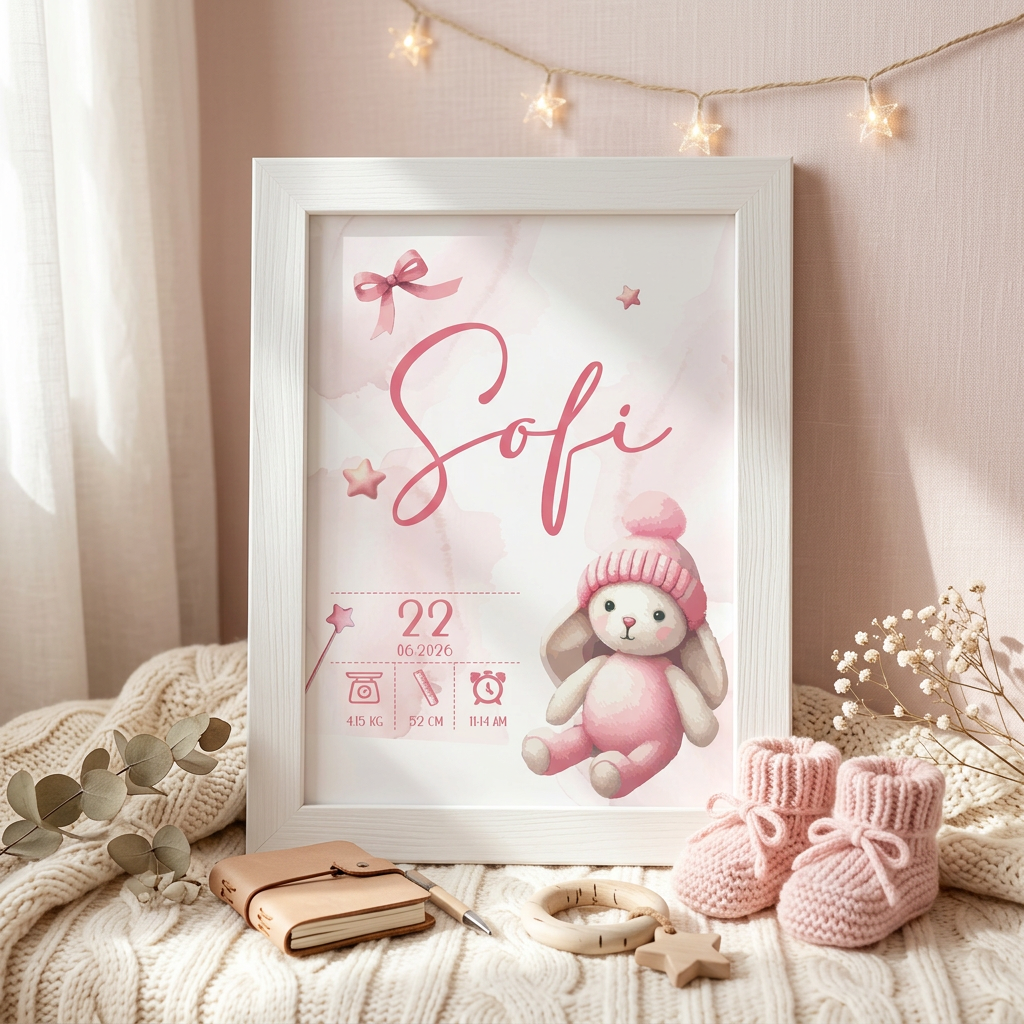 Cuadro de Nacimiento Personalizado – Conejito Tierno 🐰