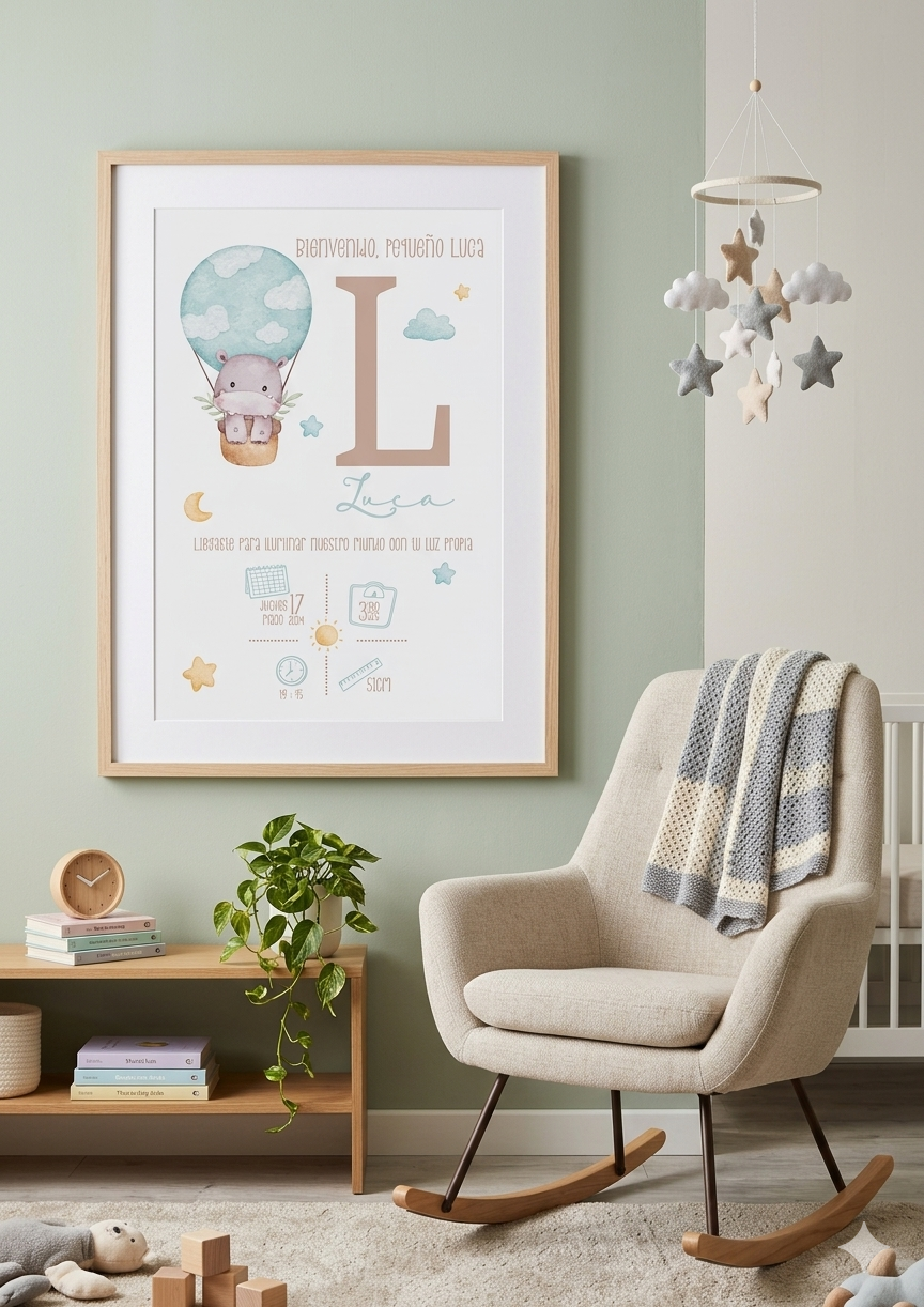 Lámina de Nacimiento Personalizada – Animales en Globo 🎈