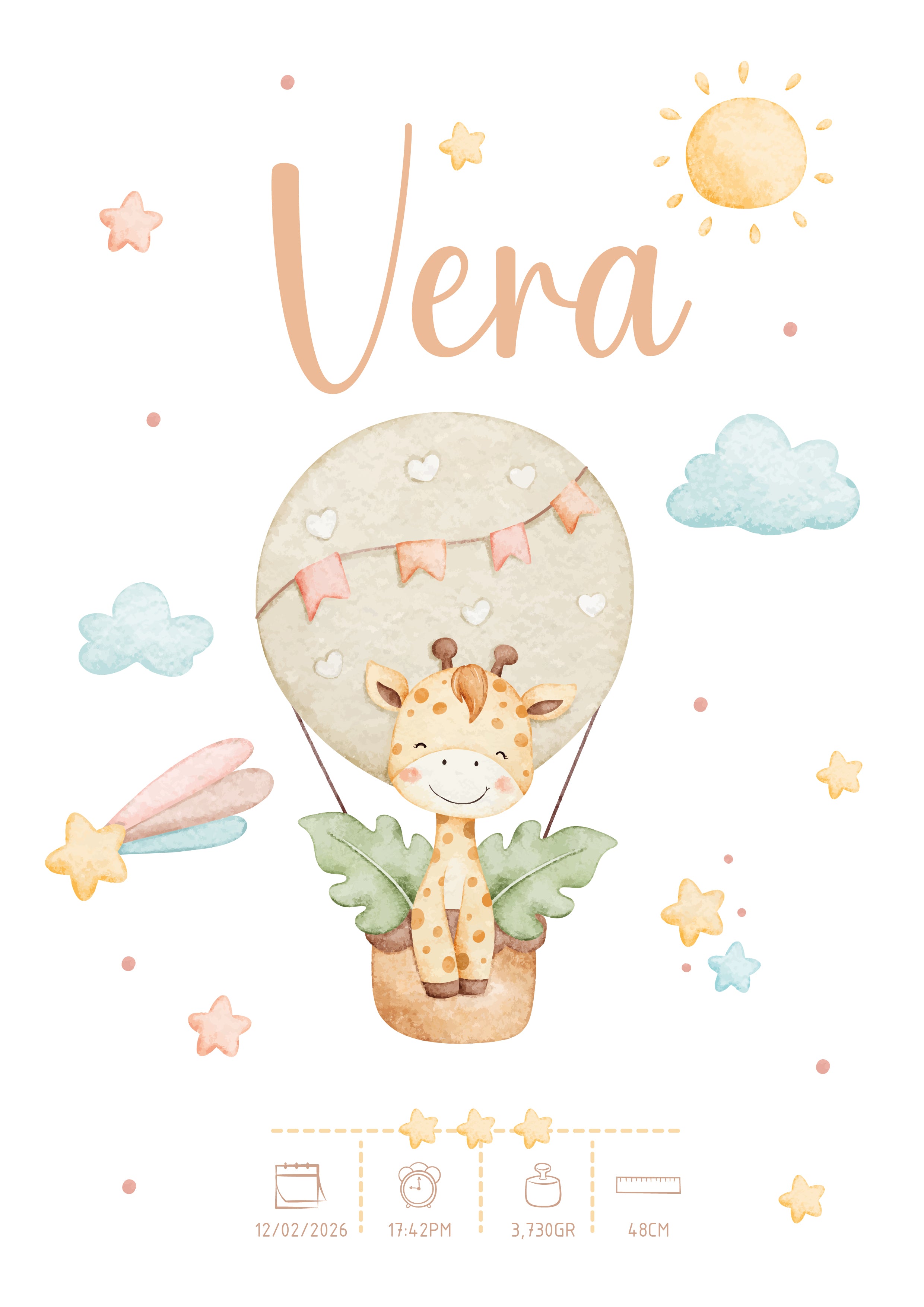 Cartel de Nacimiento Personalizado – Jirafita en Globo 🦒🌟