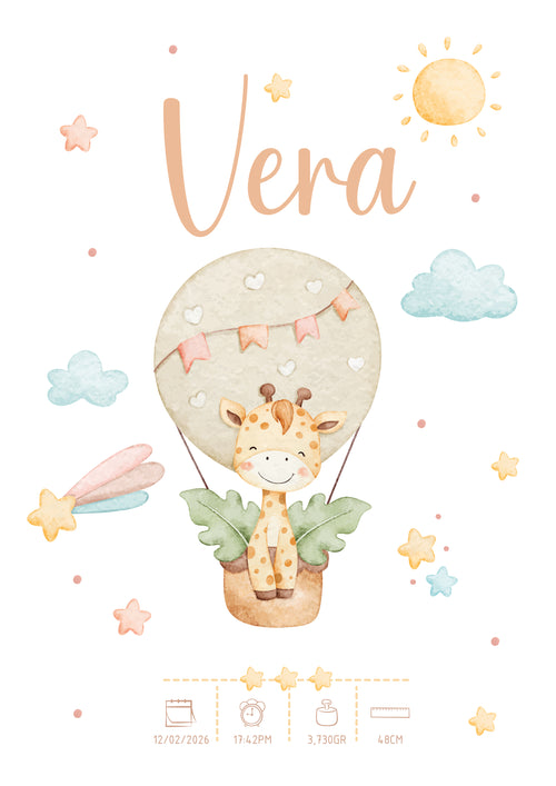 Cartel de Nacimiento Personalizado – Jirafita en Globo 🦒🌟