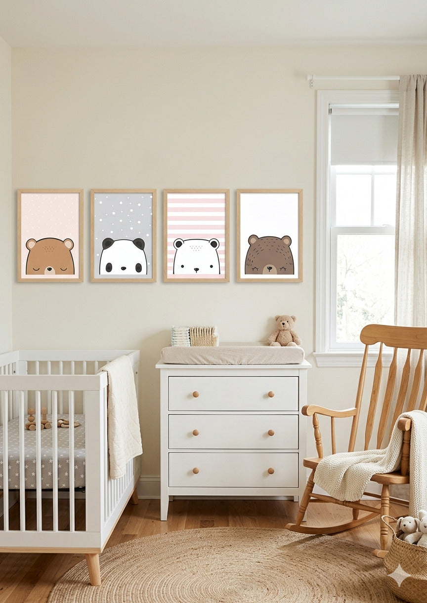 Set de 4 Láminas Decorativas – Ositos Kawaii 🐻🐼