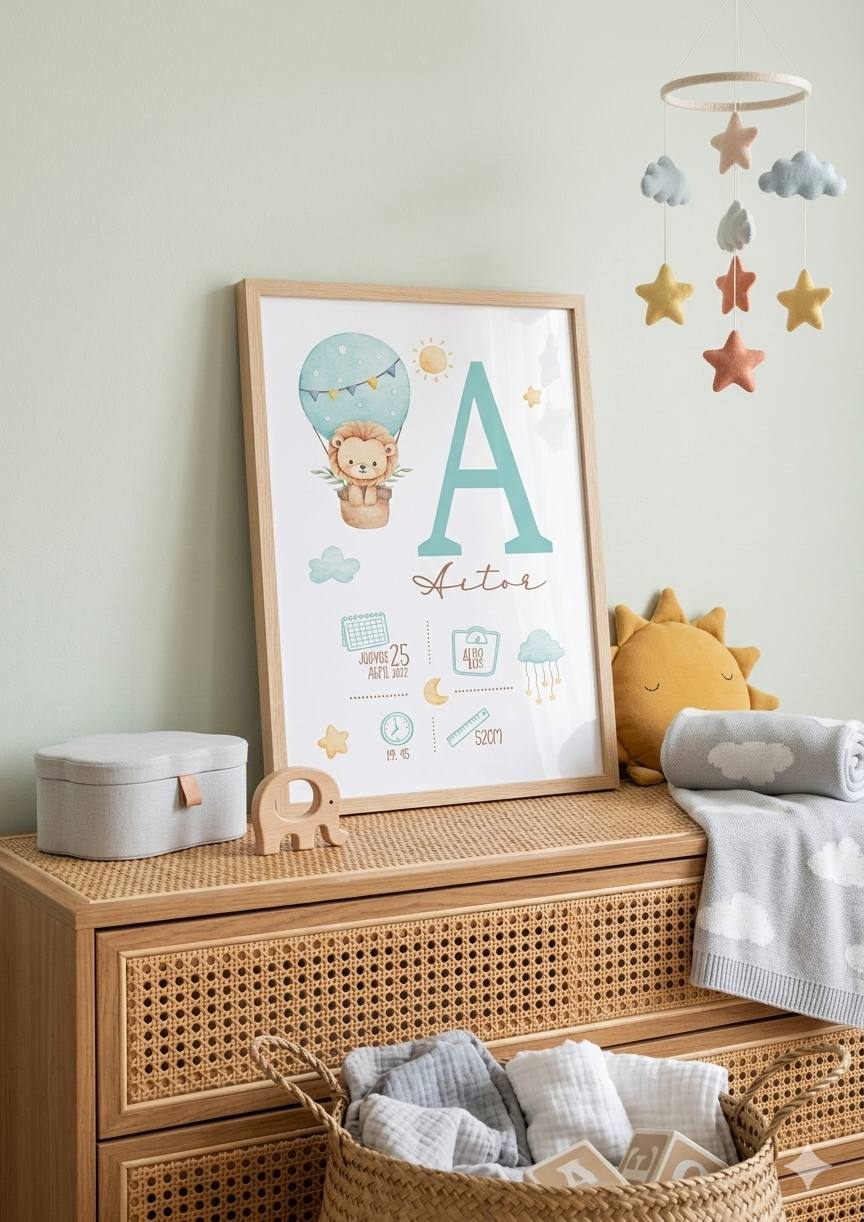 Lámina de Nacimiento Personalizada – Animales en Globo 🎈