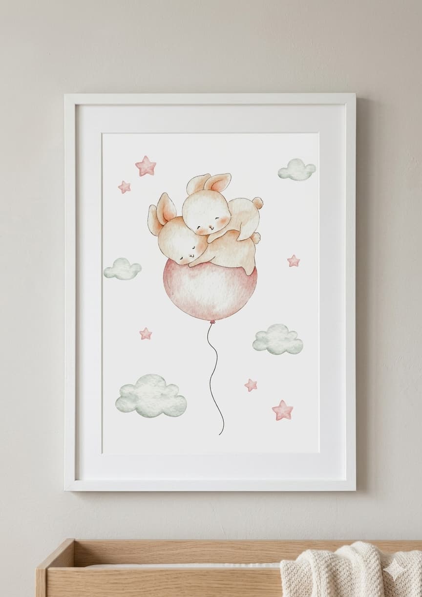 Set de 3 Láminas de Nacimiento Personalizadas – Conejitos en las Nubes 🐰⭐