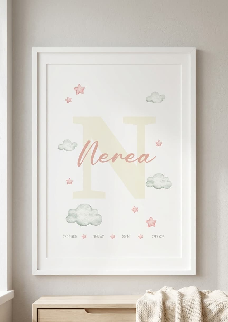 Set de 3 Láminas de Nacimiento Personalizadas – Conejitos en las Nubes 🐰⭐
