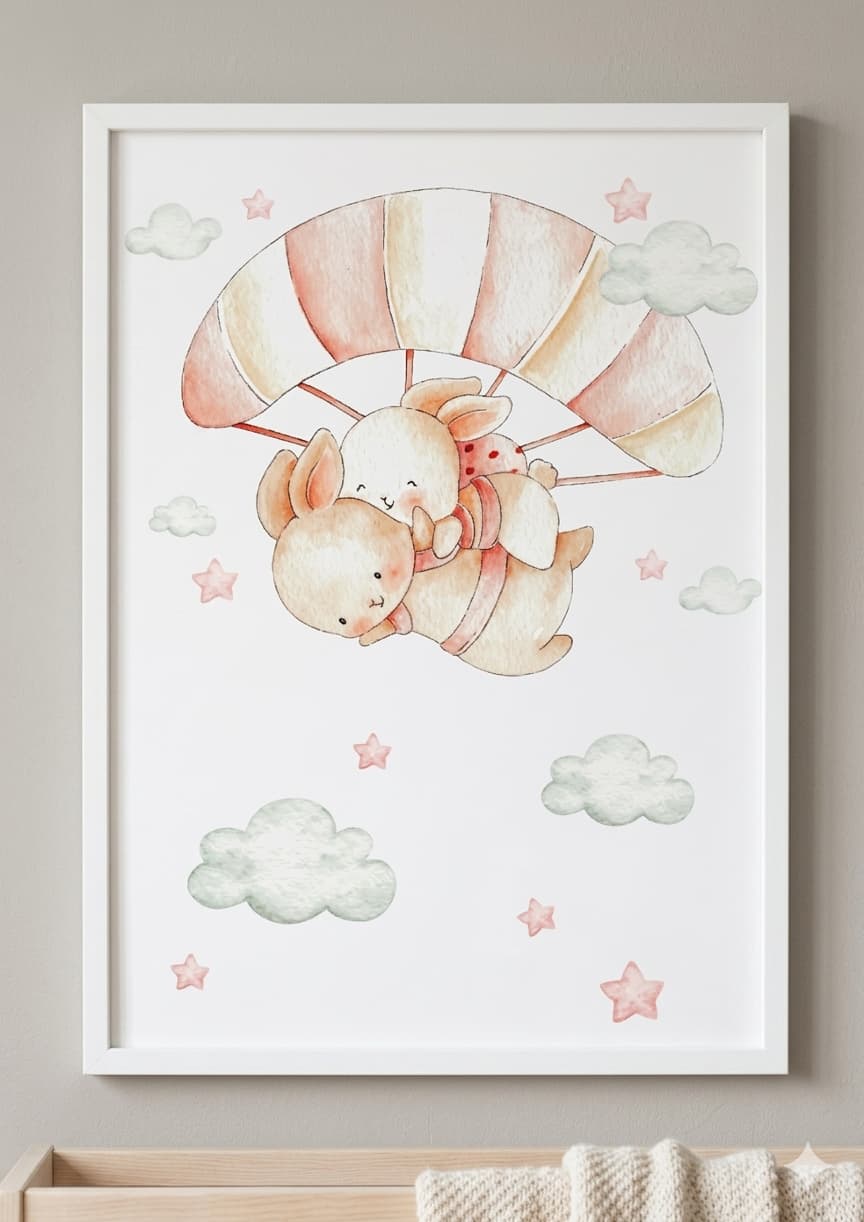 Set de 3 Láminas de Nacimiento Personalizadas – Conejitos en las Nubes 🐰⭐