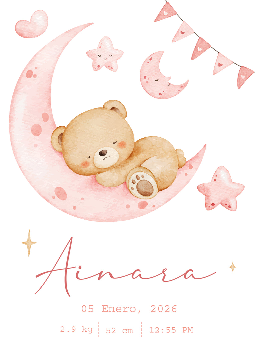 Póster de Nacimiento Personalizado – Osito en la Luna ✨